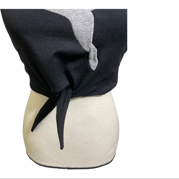 Puma cropped tie knot front black puma silver logo top. Size Large. - Picture 3 of 9